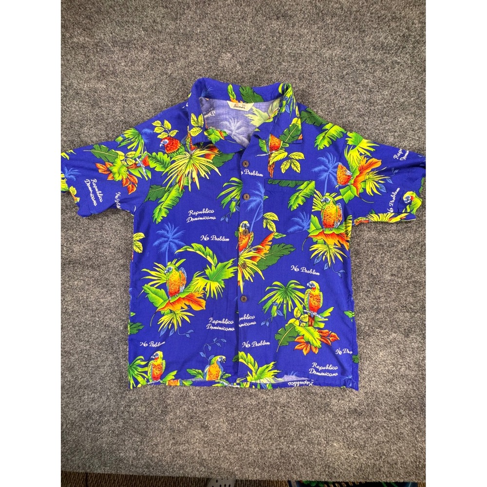 Aremar Republica Dominicana Parrot Tropical Hawaiian Shirt Blue XXL No Problem